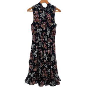 Sam & Jess Black Dark Floral Gypsy Boho Sleeveless Fit & Flare Summer Dress MD